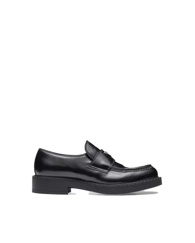 PRADA PRADA CHOCOLATE BRUSHED LEATHER LOAFERS