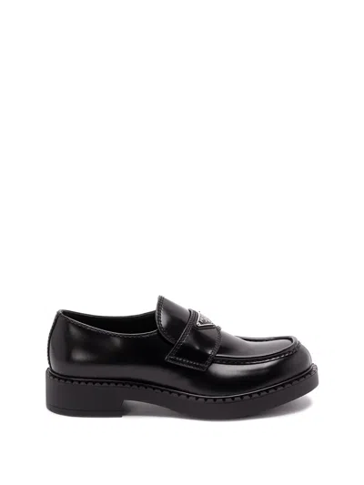 PRADA CHOCOLATE BRUSHED LEATHER LOAFERS