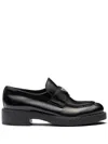 Prada Chocolate Patent Leather Loafers In Black