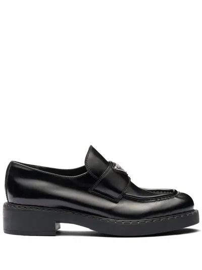 PRADA CHOCOLATE BRUSHED LEATHER LOAFERS