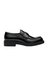 Prada Triangle Logo Brushed Leather Loafers In Black