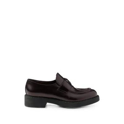 Prada Chocolate Brushed Leather Loafers In Brown