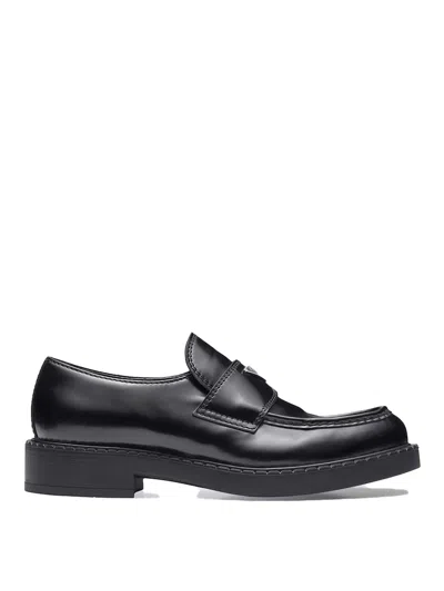 Prada Chocolate Brushed-leather Loafers In Multi