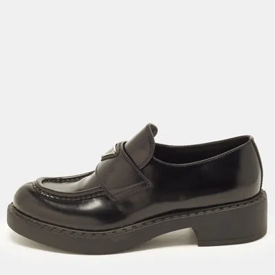 Pre-owned Prada Chocolate Brushed Size 38 Black Leather Loafers