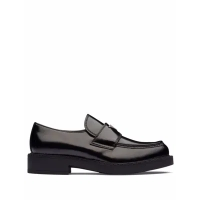 Prada Chocolate Brushed-leather Loafers In Multi