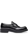 Prada Triangle Logo Brushed Leather Loafers In Black
