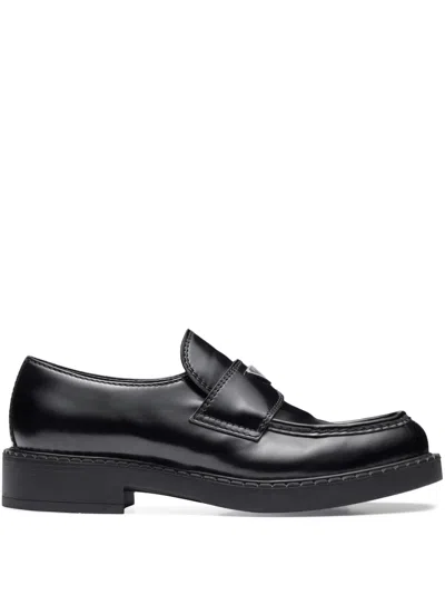 PRADA PRADA CHOCOLATE BRUSHED-LEATHER LOAFERS