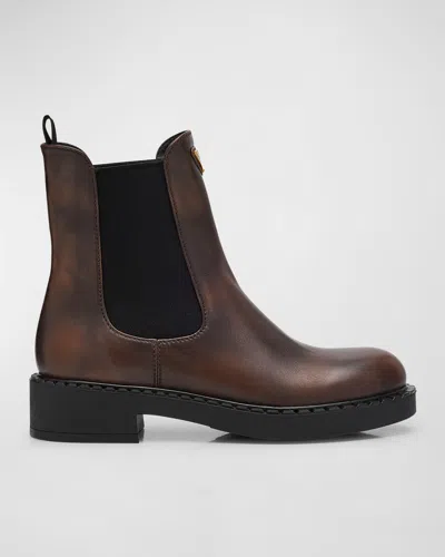 Prada Chocolate Calfskin Chelsea Ankle Boots In Moro