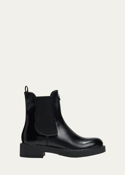 Prada Chocolate Calfskin Chelsea Ankle Boots In Nero