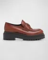 Prada Chocolate Cognac Brushed Leather Moccasin Women In Cognac