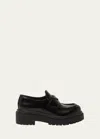 PRADA CHOCOLATE CALFSKIN PLATFORM LOAFERS