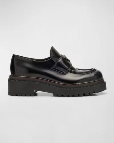 Prada Double Chocolate Platform Loafer In Black