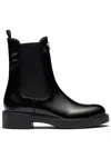 Prada Brushed Leather Ankle Boots In Black