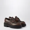 Prada Chocolate Cognac Brushed Leather Moccasin Women In Brown