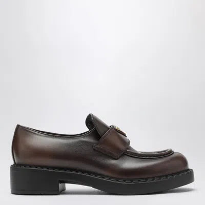 Prada Chocolate Dark Brown Brushed Leather Moccasin