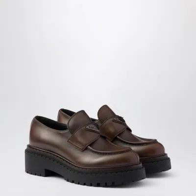 Prada Chocolate Dark Brown Brushed Leather Moccasin Women