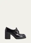 Prada Chocolate High-heeled Brushed Leather Loafers In Nero