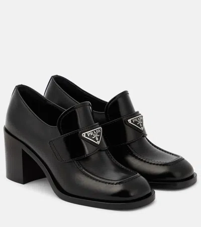 Prada Chocolate Flow Leather Loafer Pumps In Black