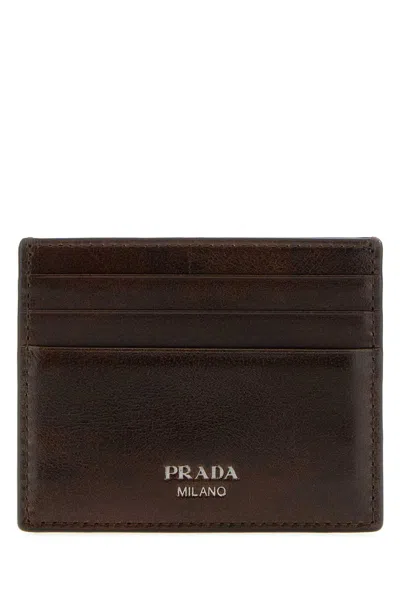 Prada Chocolate Leather Card Holder In Brown