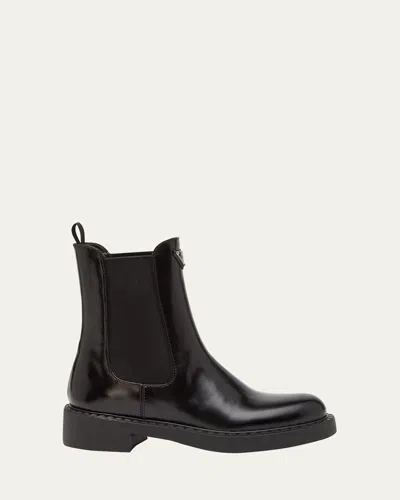 Prada Chocolate Leather Chelsea Boots In Black