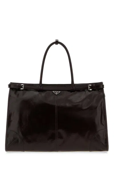 PRADA CHOCOLATE LEATHER LARGE SHOPPING BAG