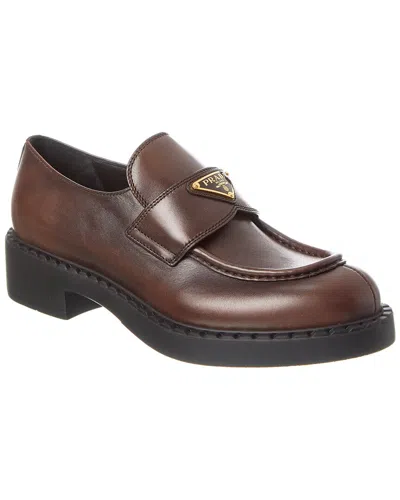 Prada Brushed Leather Loafer In Brown