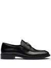 Prada Chocolate Leather Loafers In Black