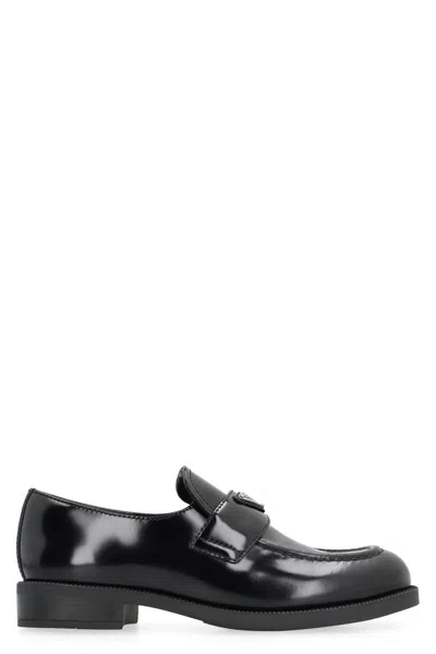 Prada Black Brushed Calf Leather Loafers