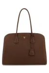 Prada Leather Shopping Bag Top Handles Design In Brown