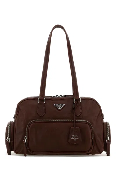 Prada Chocolate Leather Shoulder Bag In Brown