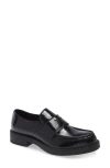 Prada Triangle Logo Brushed Leather Loafers In Black