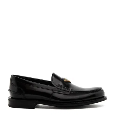 Prada Loafers Brushed Leather Elastic Gusset In Black