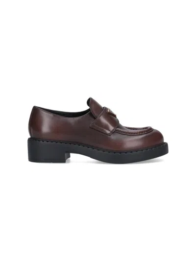 Prada `chocolate` Brushed Leather Loafers In Brown