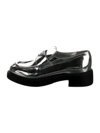 Pre-owned Prada Chocolate Loafers Enameled Metal Triangle Oxfords