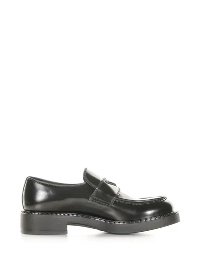 Prada Chocolate Loafers In Brushed Leather In Black