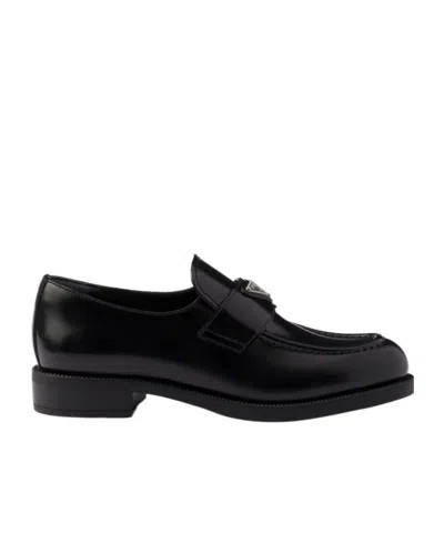 Prada Chocolate Logo Details Loafers In Black