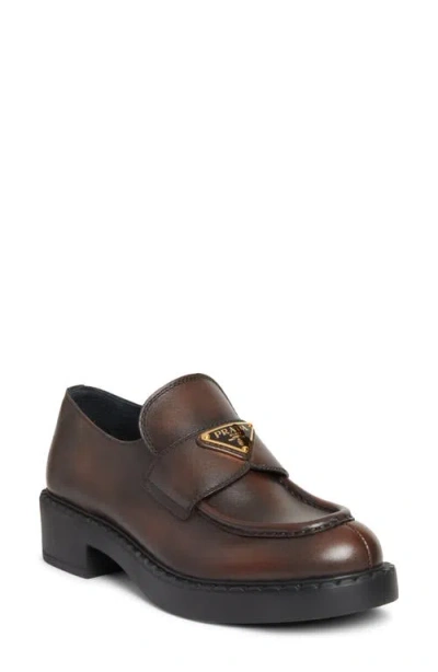Prada Chocolate Logo Loafer