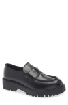 Prada Polished Black Leather Loafers With Chunky Rubber Sole In Black