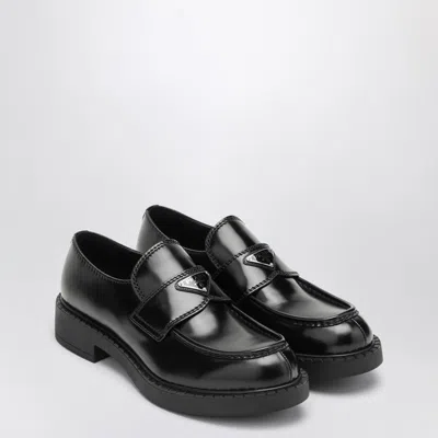 Prada Chocolate Moccasin In Black Patent Leather Men