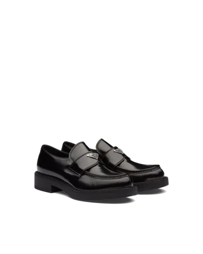 PRADA CHOCOLATE BRUSHED LEATHER LOAFERS