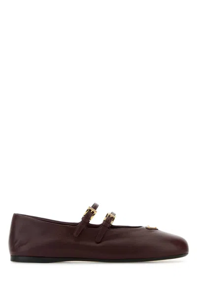 Prada Chocolate Nappa Leather Ballerinas In Burgundy