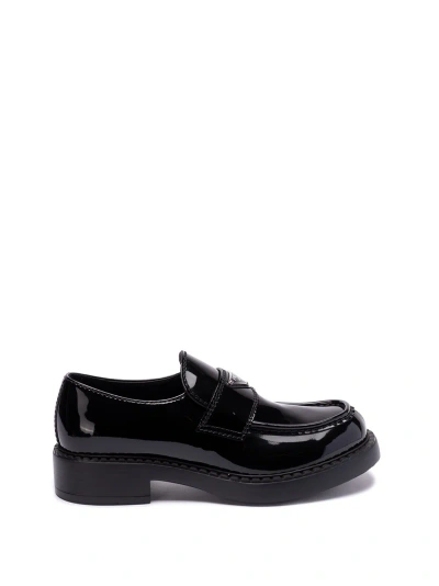 Prada `chocolate` Patent Leather Loafers In Black  