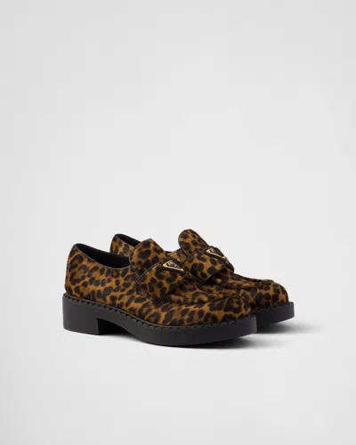 PRADA CHOCOLATE PRINTED LEATHER LOAFERS