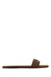 Prada Chocolate Satin Slippers In Tabacco