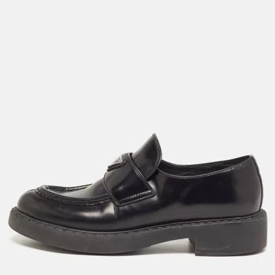 Pre-owned Prada Chocolate Size 38.5 Black Leather Loafers