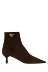 Prada Suede Ankle Boots Featuring Kitten Heel In Burgundy