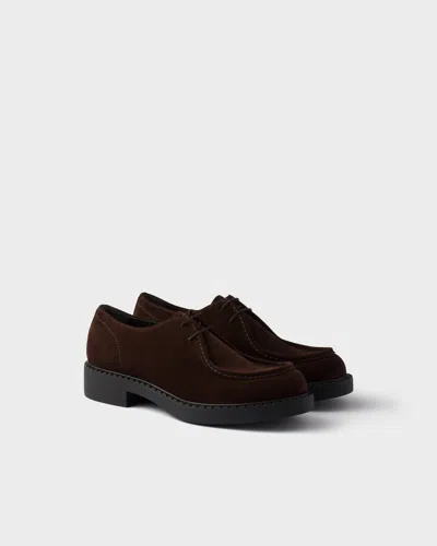 PRADA CHOCOLATE SUEDE LACE-UP SHOES