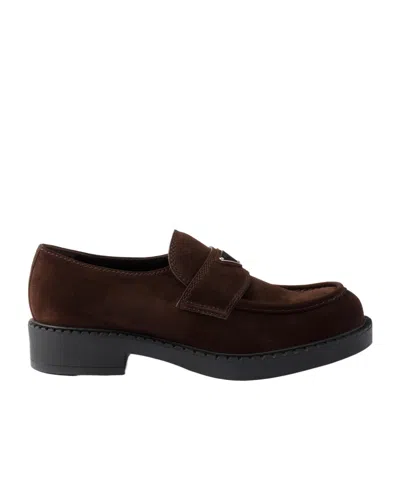 PRADA CHOCOLATE SUEDE LOAFERS