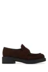 Prada Suede Loafers With Chunky Heel And Round Toe In Brown