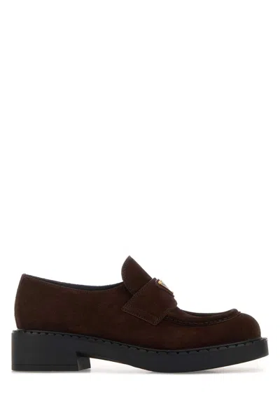 Prada Chocolate Suede Loafers In Multi